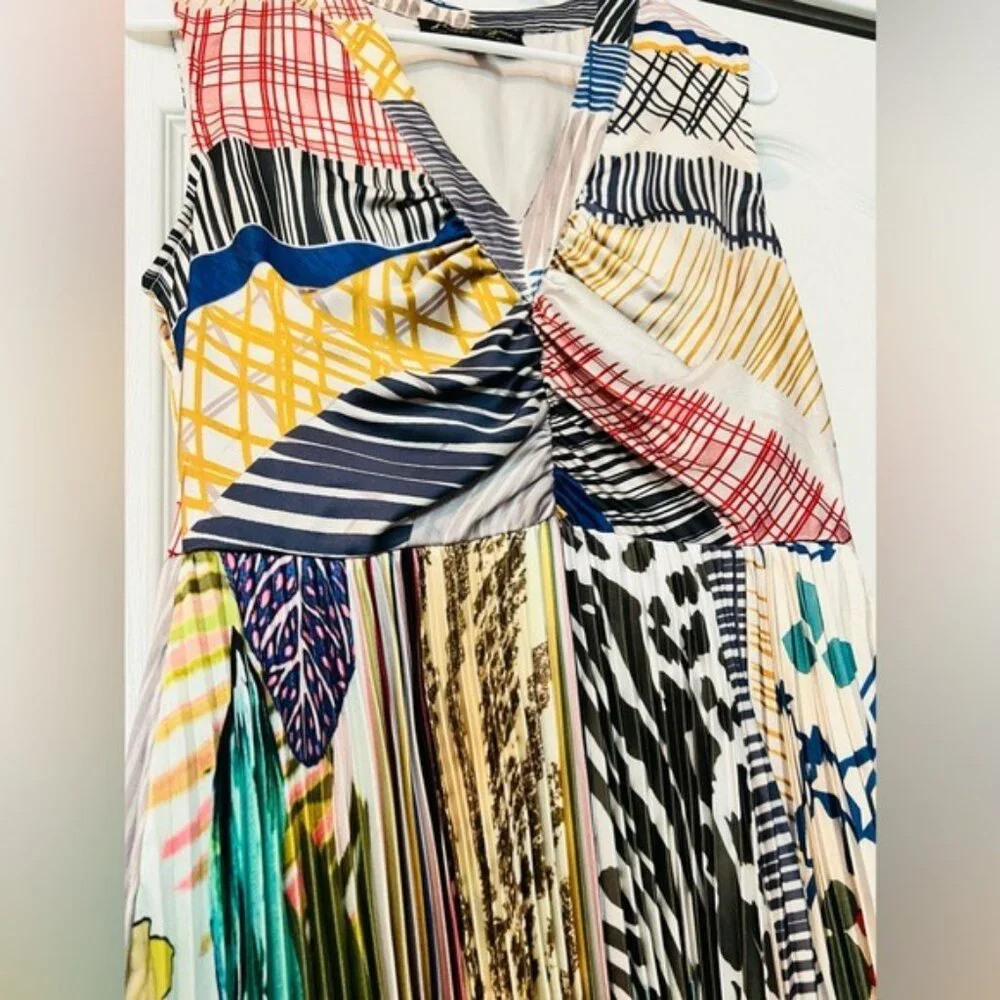 Anthropologie Geisha Designs Multicolor Pleated Jacinta Cocktail Dress Size 2 - Picture 10 of 11